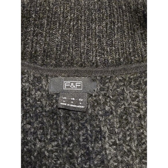 F&F Mens Black Grey Marl Chunky Wool Blend Knit Zip Front Cardigan Size Large - Picture 4 of 5